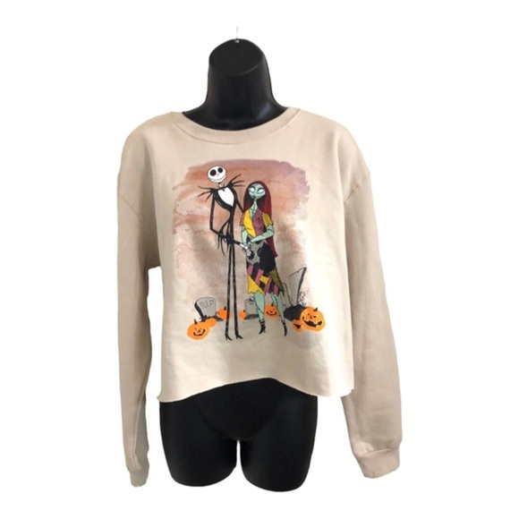Nightmare before Christmas cream crop pullover sweatshirt sweater size XL new - Picture 1 of 8